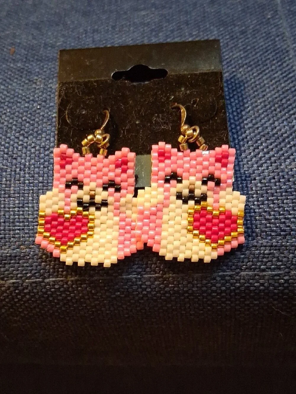 Pink Beaded Cat Heart Earrings - Kids Accessories Jewelry